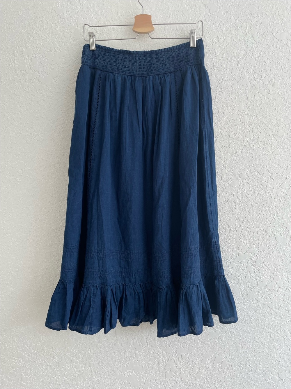 American Eagle NWT High-Waisted Ruffle Maxi Skirt M Blue Lace Boho Fall Denim - Picture 9 of 16